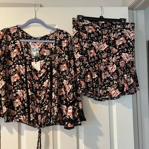 Kivari Black Floral Two-Piece Set with Blush Pink and Cream Accents